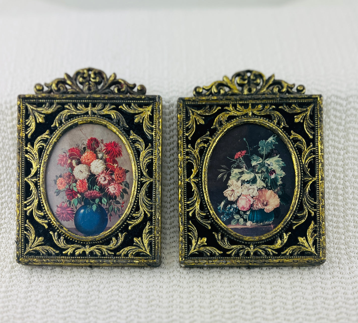 1960's Italian Floral Print in brass frame 4" x 5"