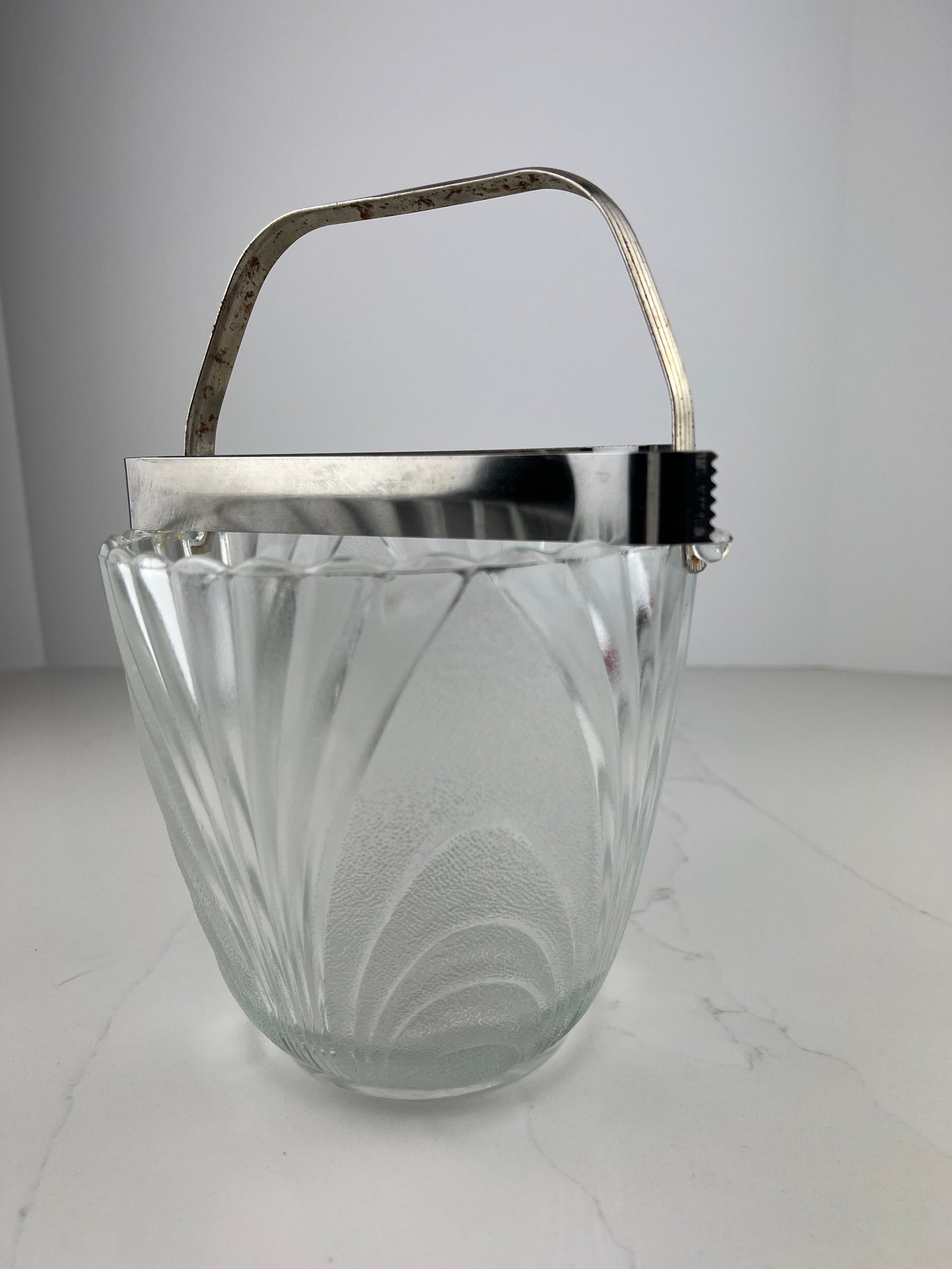 Vintage Glass Alpine Ice Bucket with tongs