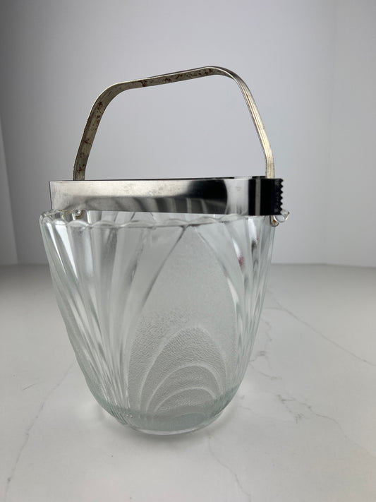 Vintage Glass Alpine Ice Bucket with tongs