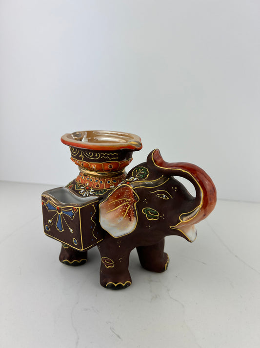 Vintage Satsuma Moriage Ceramic Elephant Cigarette & Match Holder