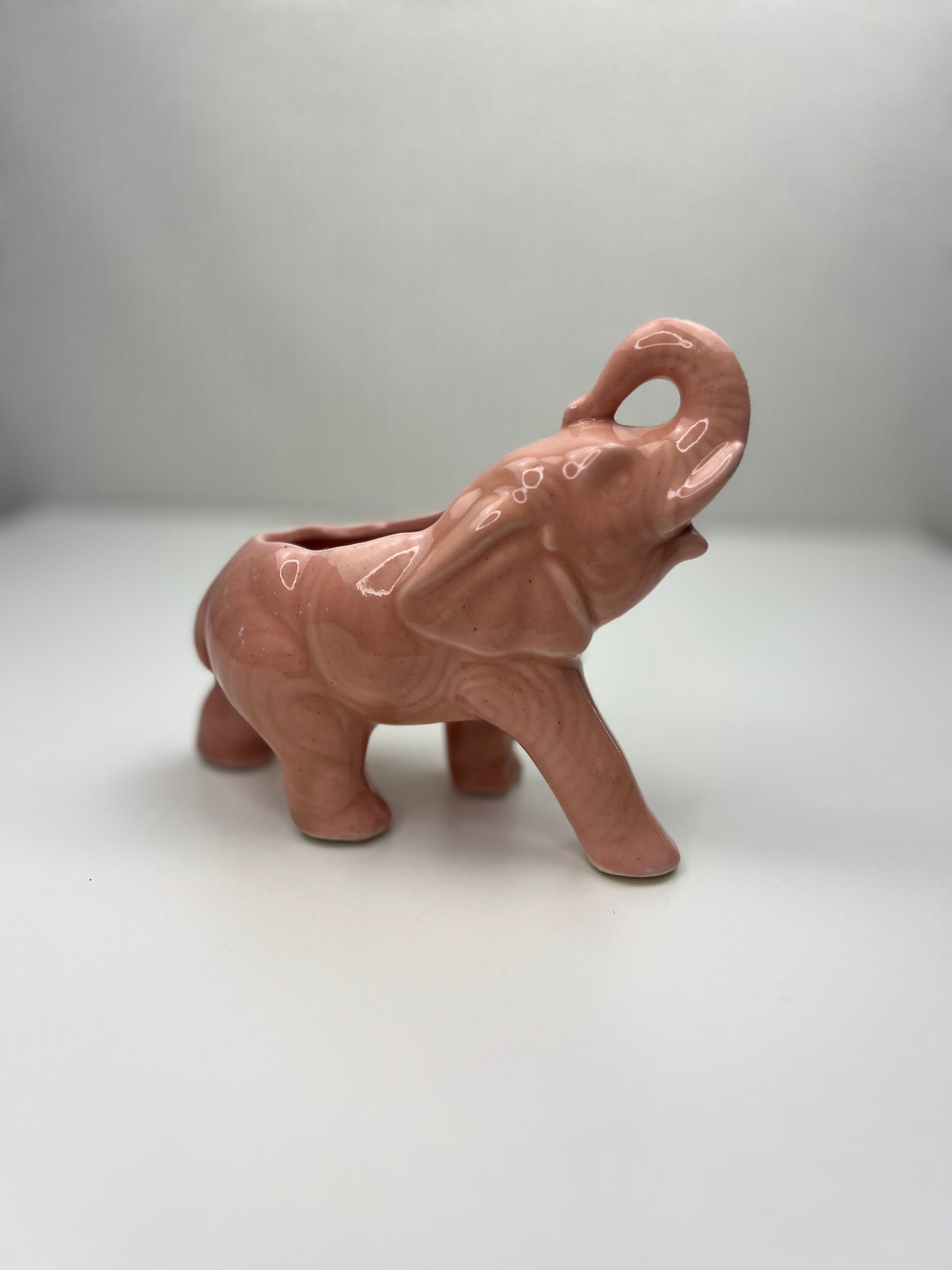 Vintage Pink Ceramic Elephant Planter 5.5"