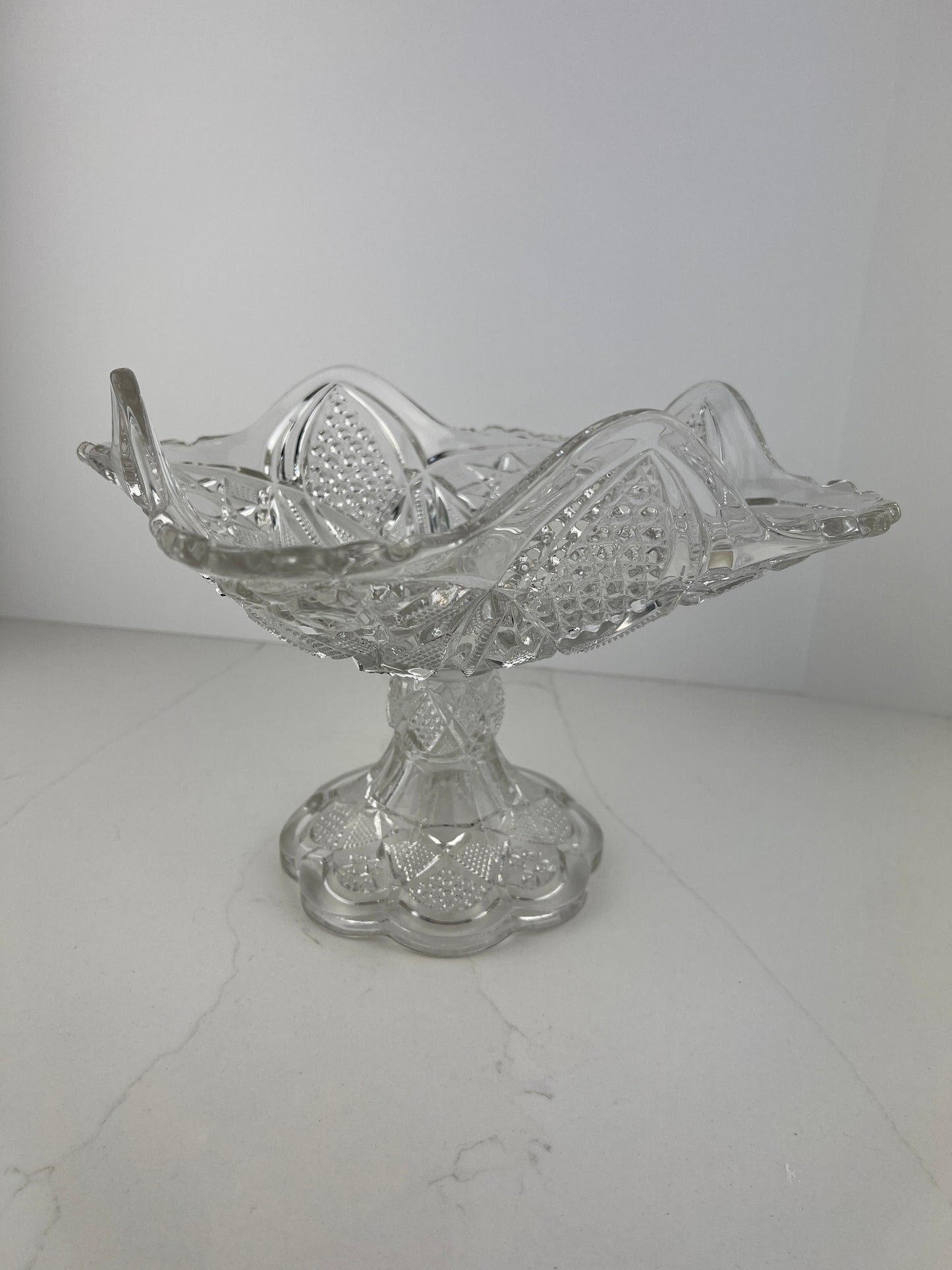 Vintage Pedestal Fruit Bowl Europe Lead Crystal Tall 8 3/4"