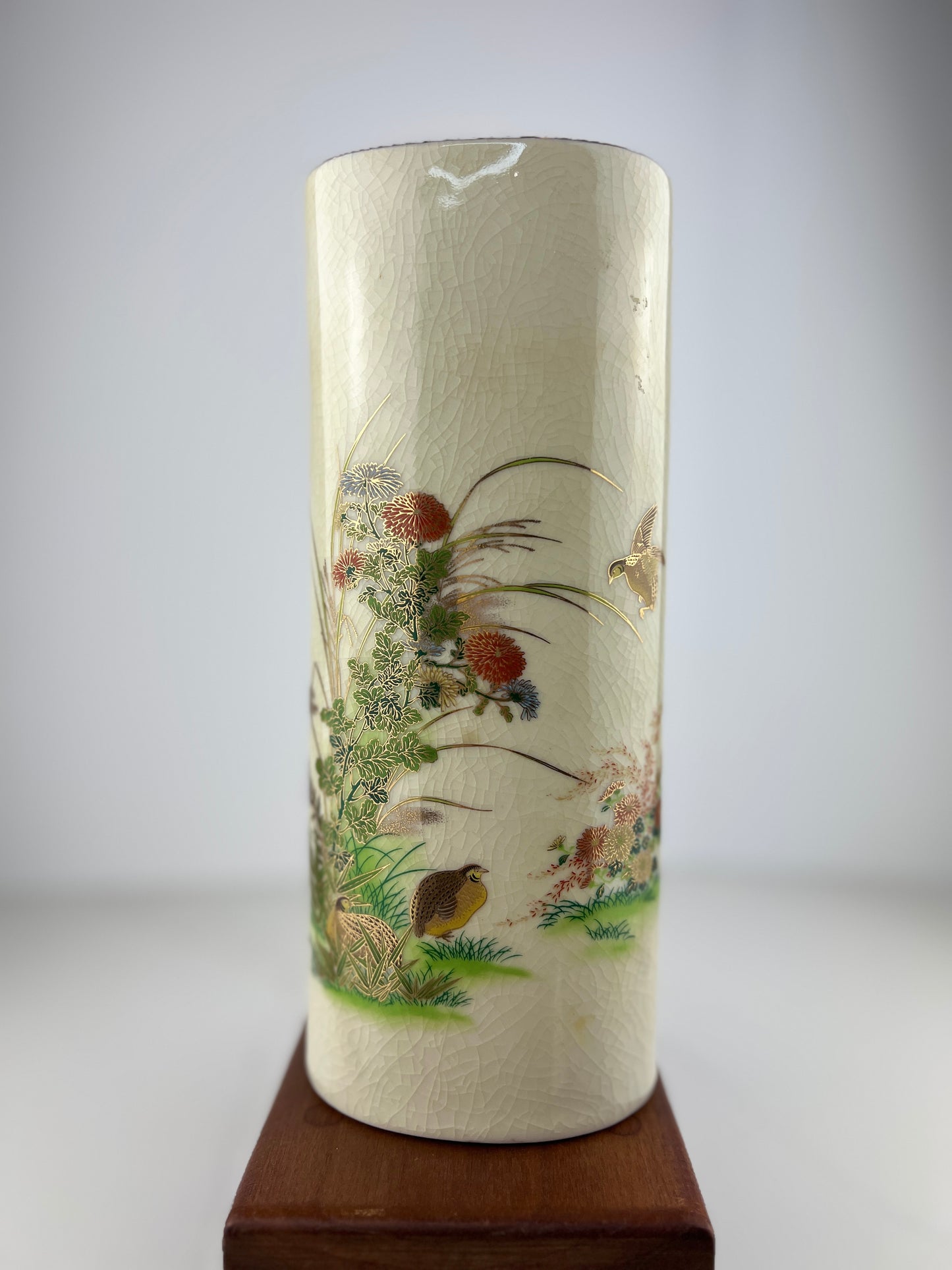 Otagiri Japan Porcelain Gold Gilded Quail Birds Floral Design & Gold Rim Vase